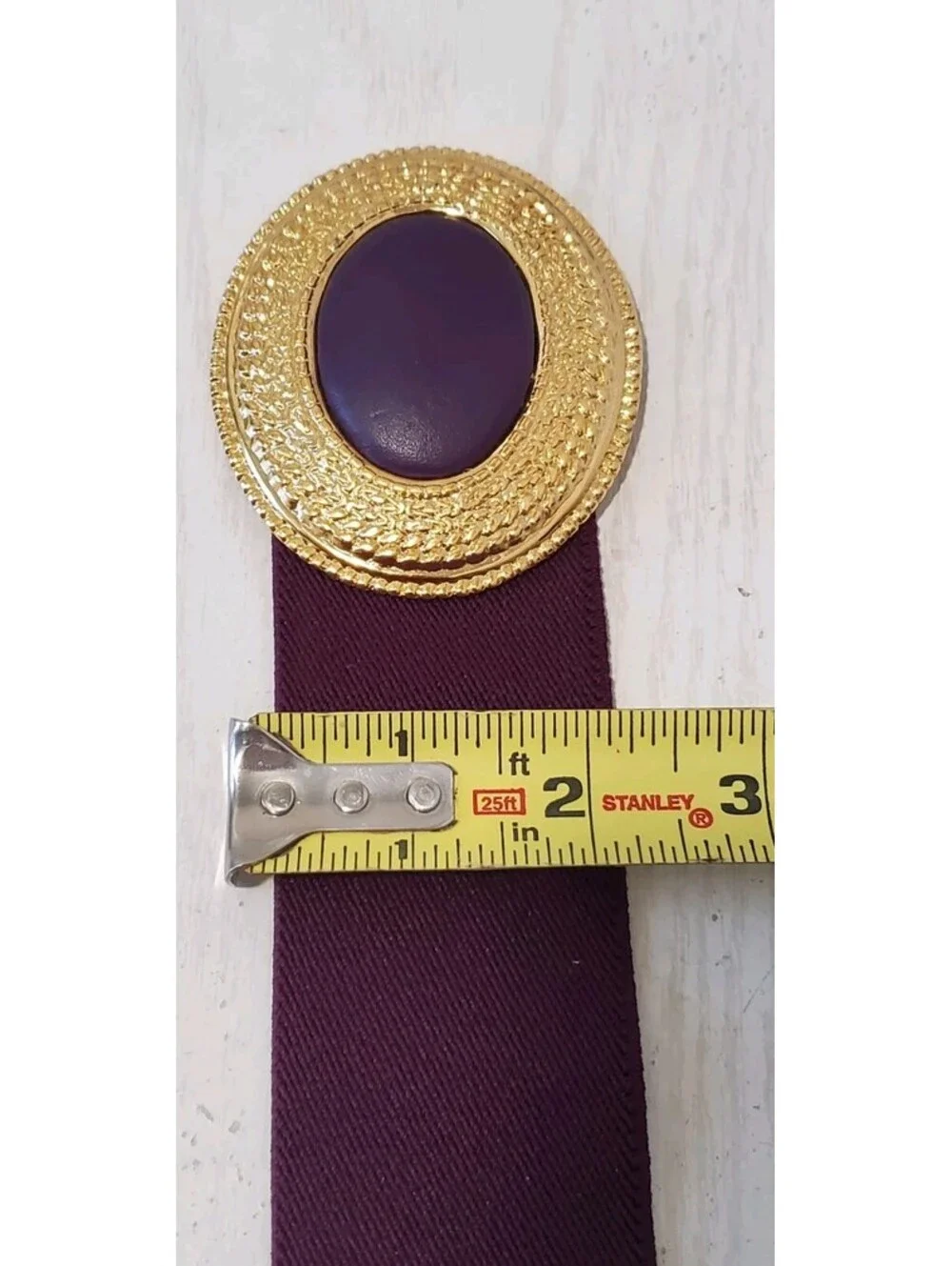 Vintage Day-Lor 80s Purple Elastic Cinch Belt L - XL Leather Buckle USA EUC